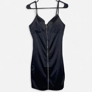 Edgy Grunge Y2K Black Mini Satin Bodycon Dress Size Medium